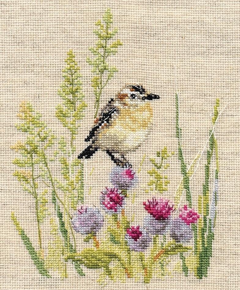 DIY Cross-Stitch Kit: Little Bird on Wildflowers – Beginner-Friendly Pre-Printed Design for Meditative Stitching and Contemplative Calm