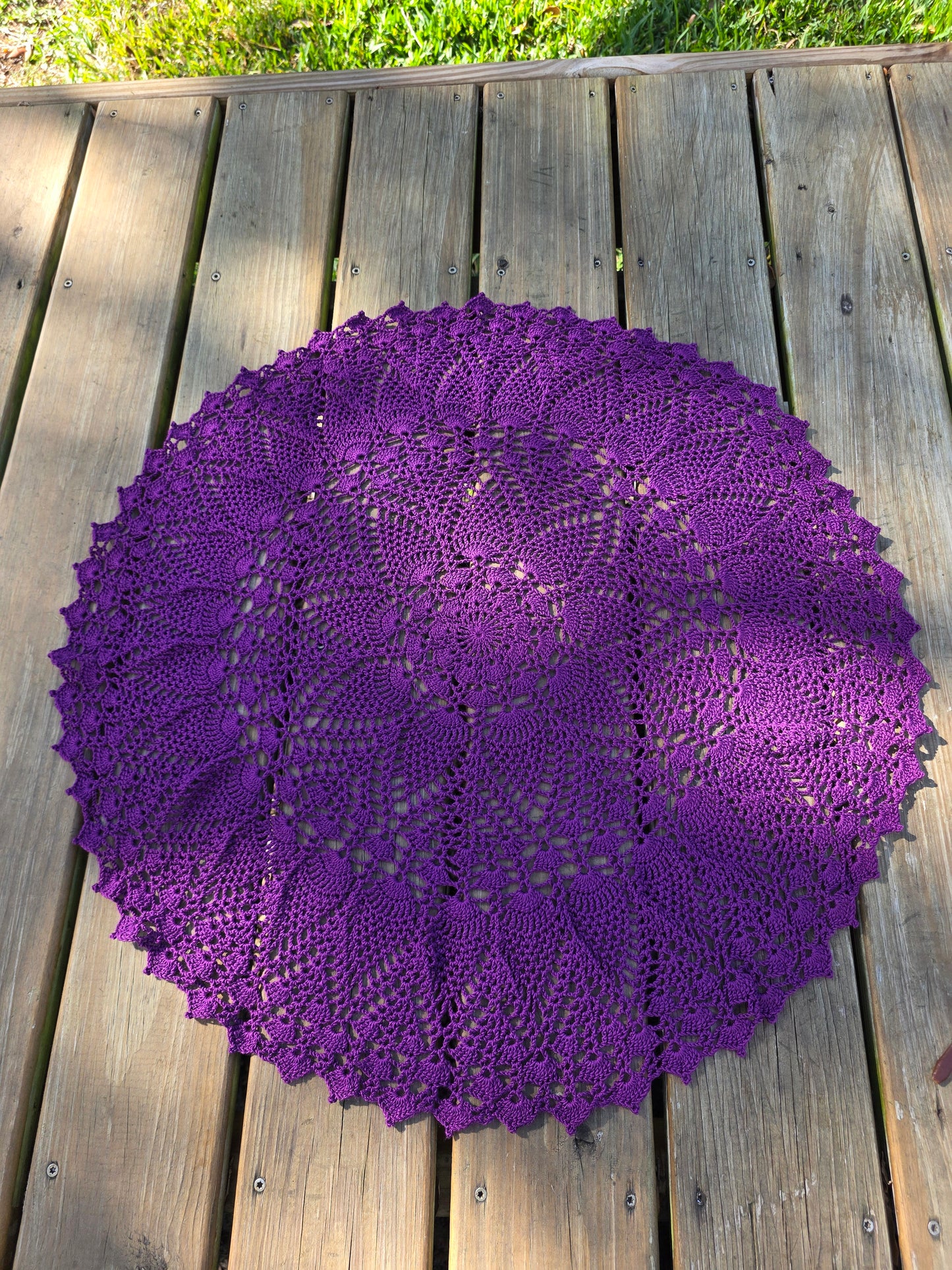 Handmade Purple Crochet Mandala Altar Cloth – Royal Amethyst Crown Chakra