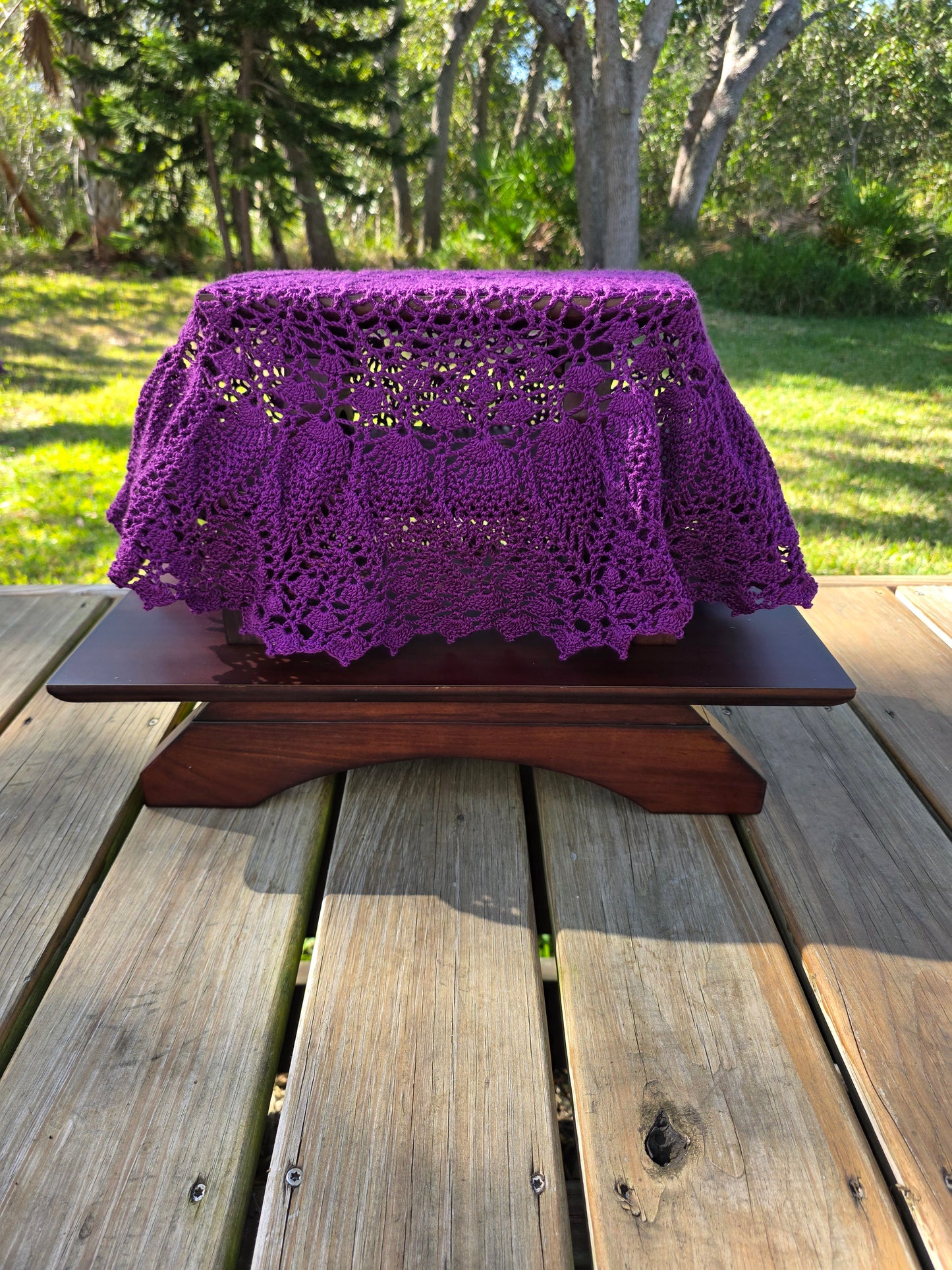 Handmade Purple Crochet Mandala Altar Cloth – Royal Amethyst Crown Chakra