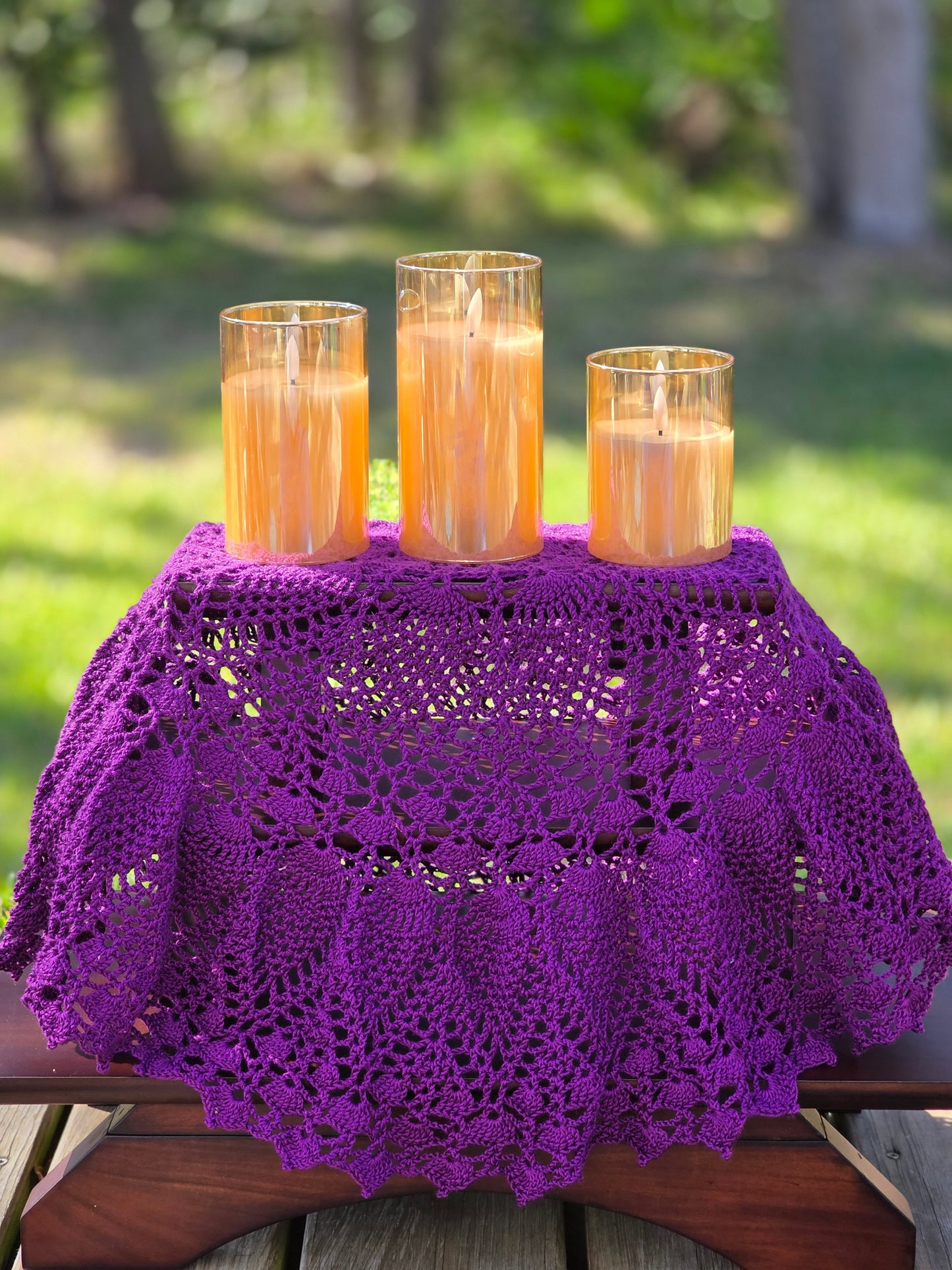 Handmade Purple Crochet Mandala Altar Cloth – Royal Amethyst Crown Chakra