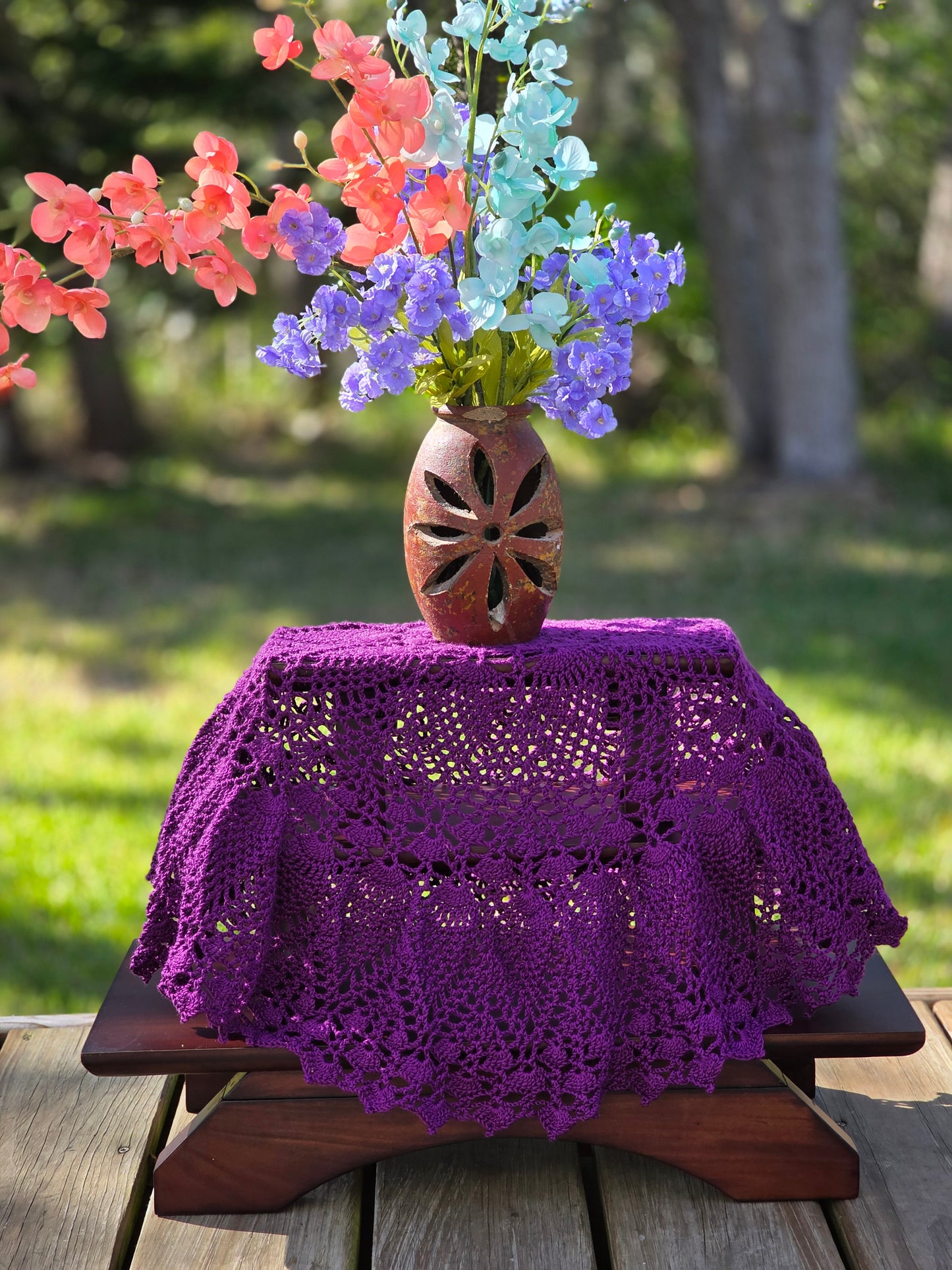 Handmade Purple Crochet Mandala Altar Cloth – Royal Amethyst Crown Chakra