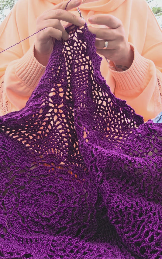 Handmade Purple Crochet Mandala Altar Cloth – Royal Amethyst Crown Chakra